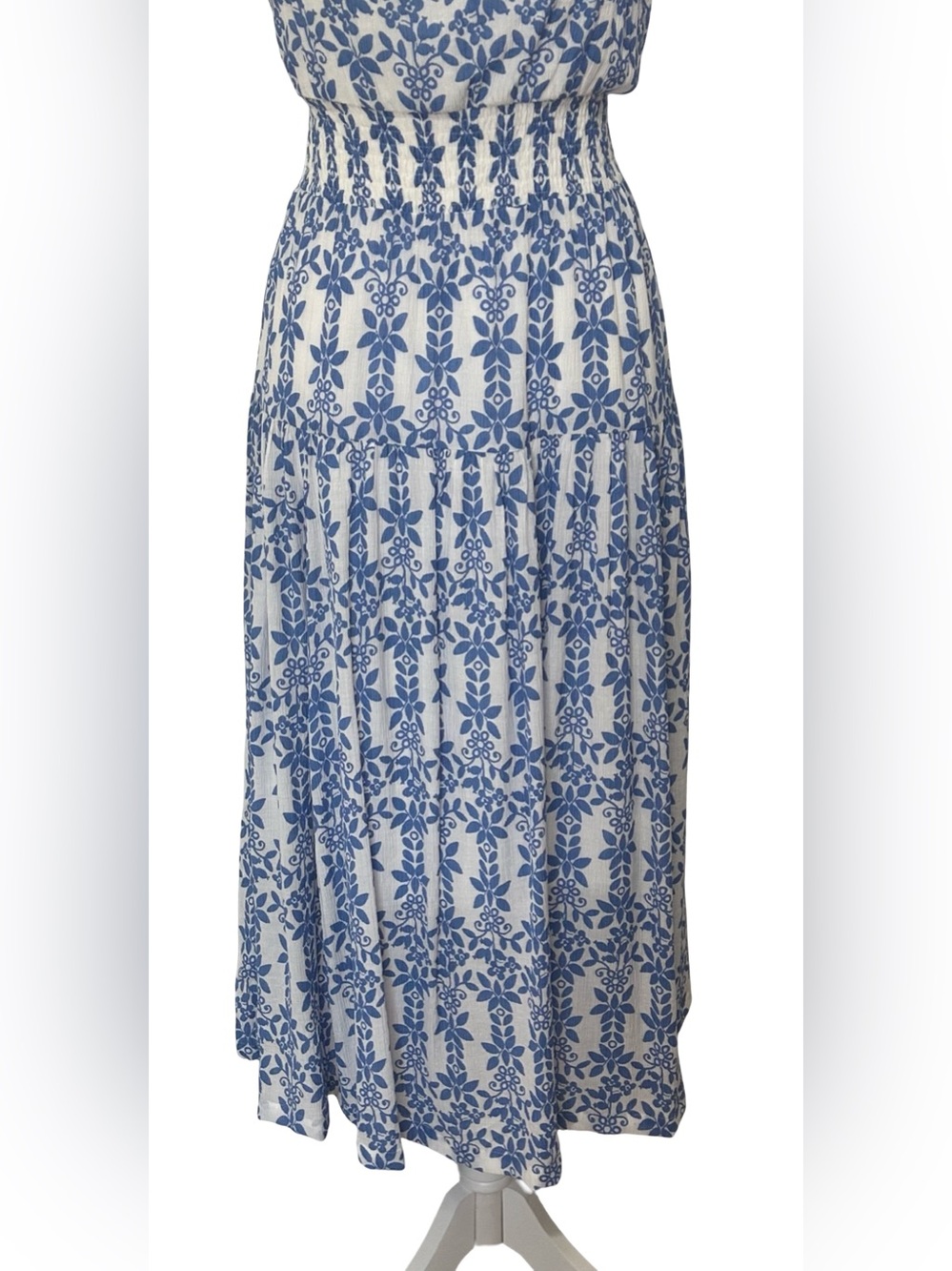 Skies Are Blue XL Blue White Floral Midi Dress Smocked Boho Cottagecore NWT - Picture 5 of 10